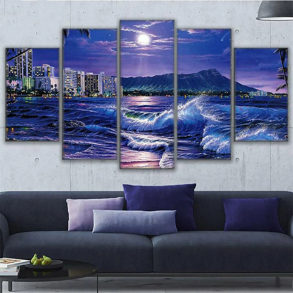 

DIY diamond embroidery Moonlight Beach diamond mosaic diamond painting square round stitch cross rhinestone city landscape I189