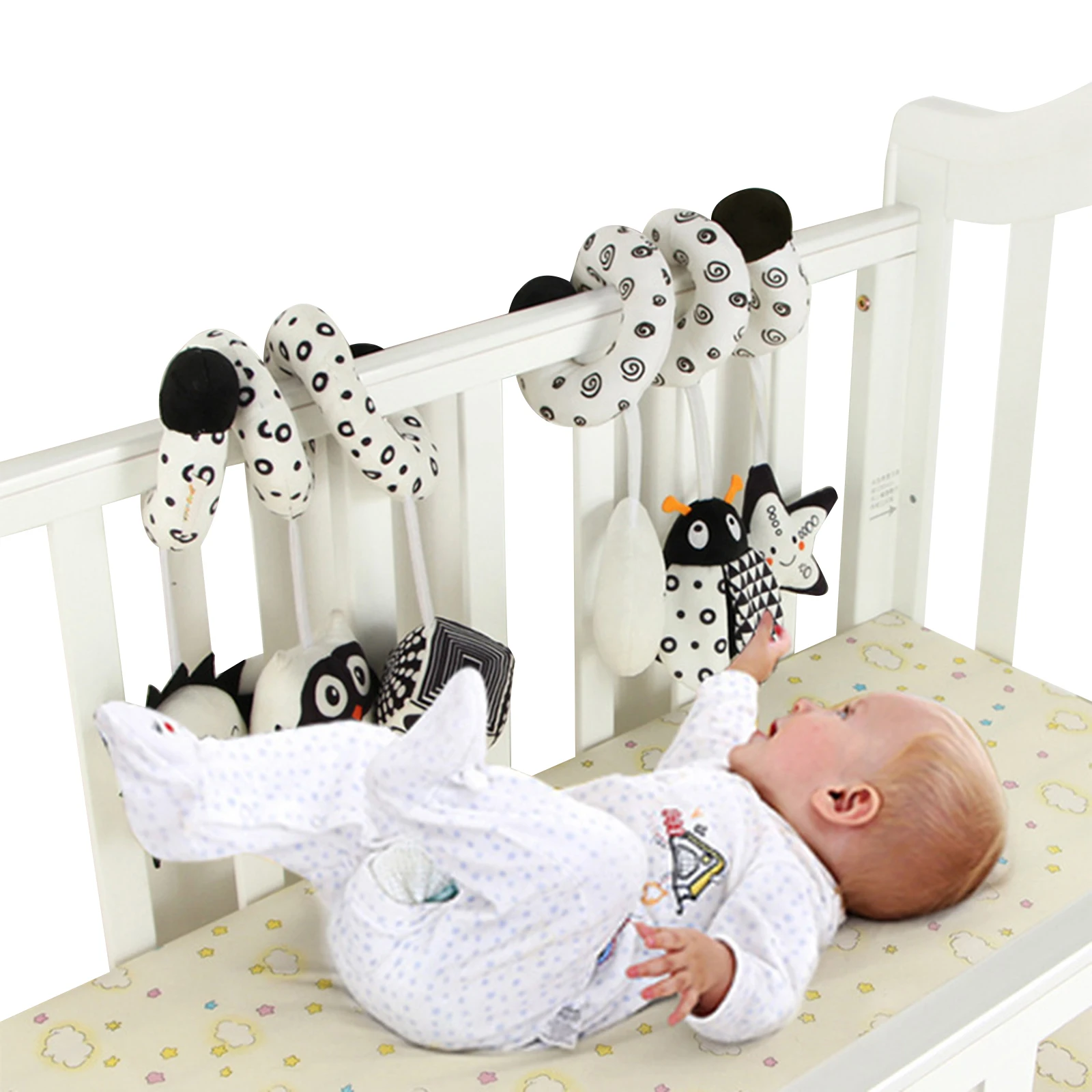 

Baby Crib Hanging Toy with Rattle Cartoon Animal Shape Stretch Early Education Accessory