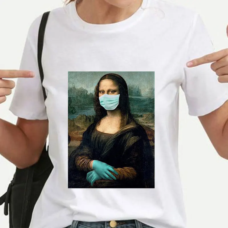 Mona Lisa забавная женская футболка пародия летняя мода повседневная короткий рукав