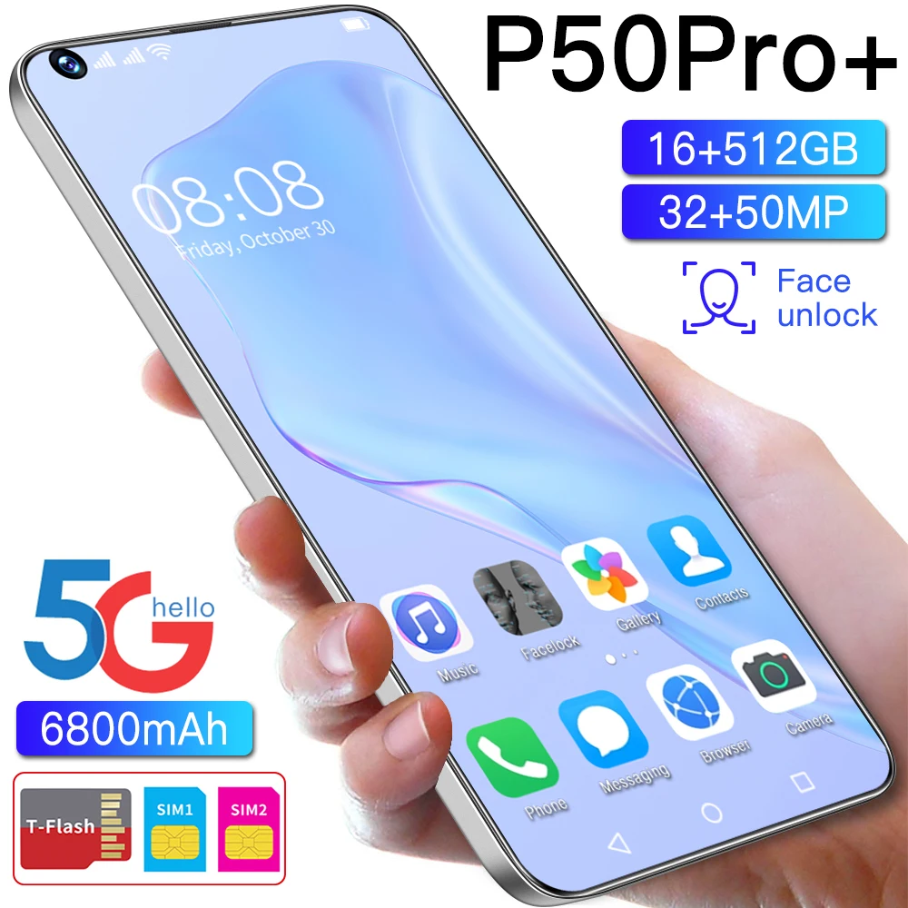 

P50 Pro+ 7.3 Inch Digging Screen 5G Smart Phone 16GB+512GB 32MP+50MP 6800mAh Andriod 11 Deca Core Mobile Phone Qualcomm 888