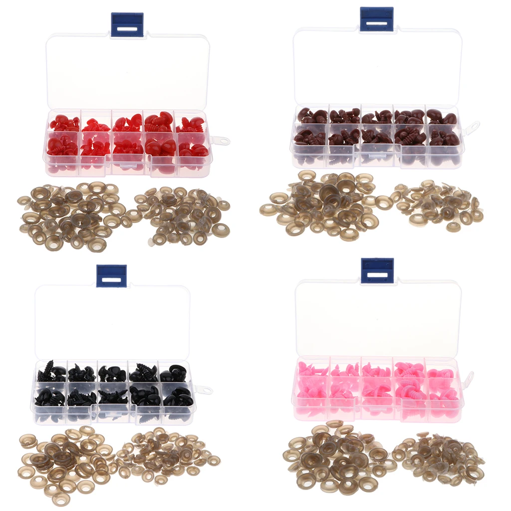 

90pcs Plastic Safety Doll Nose for DIY Teddy Bear Doll Toy w/ Washers DIY Bear Making Supplies Nose Washers