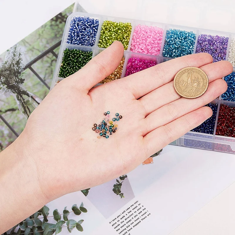 

2mm Glass Rice Beads Boxed DIY Seed Beads About 38400 Pieces with 24 Color 2mm Glass Bead Beaded Material