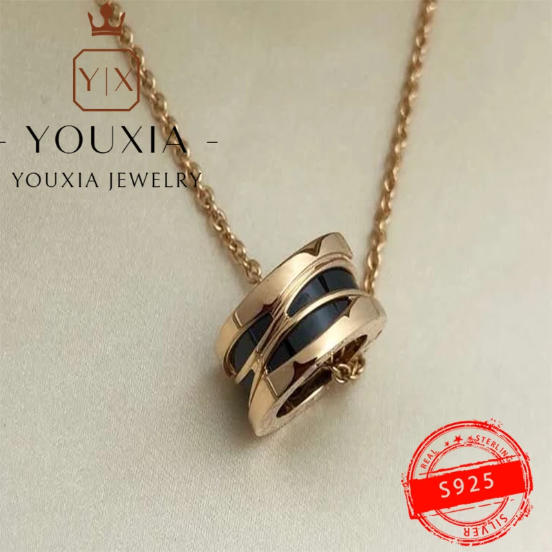 

BVL Customized 925 Sterling Silver Rose Gold Black And White Hollow Necklace With Logo Luxury Fashion Necklace