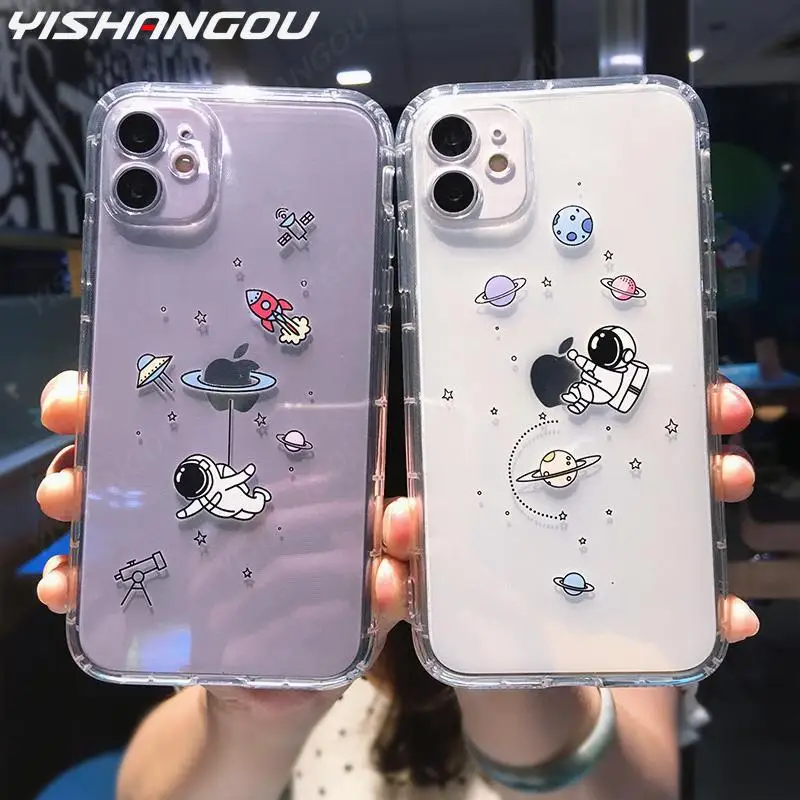 

Cute Cartoon Planet Star Space Case For iPhone 13 11 12 Pro Max Mini X XS XR 7 8 Plus SE 2 Transparent Soft TPU Shockproof Cover
