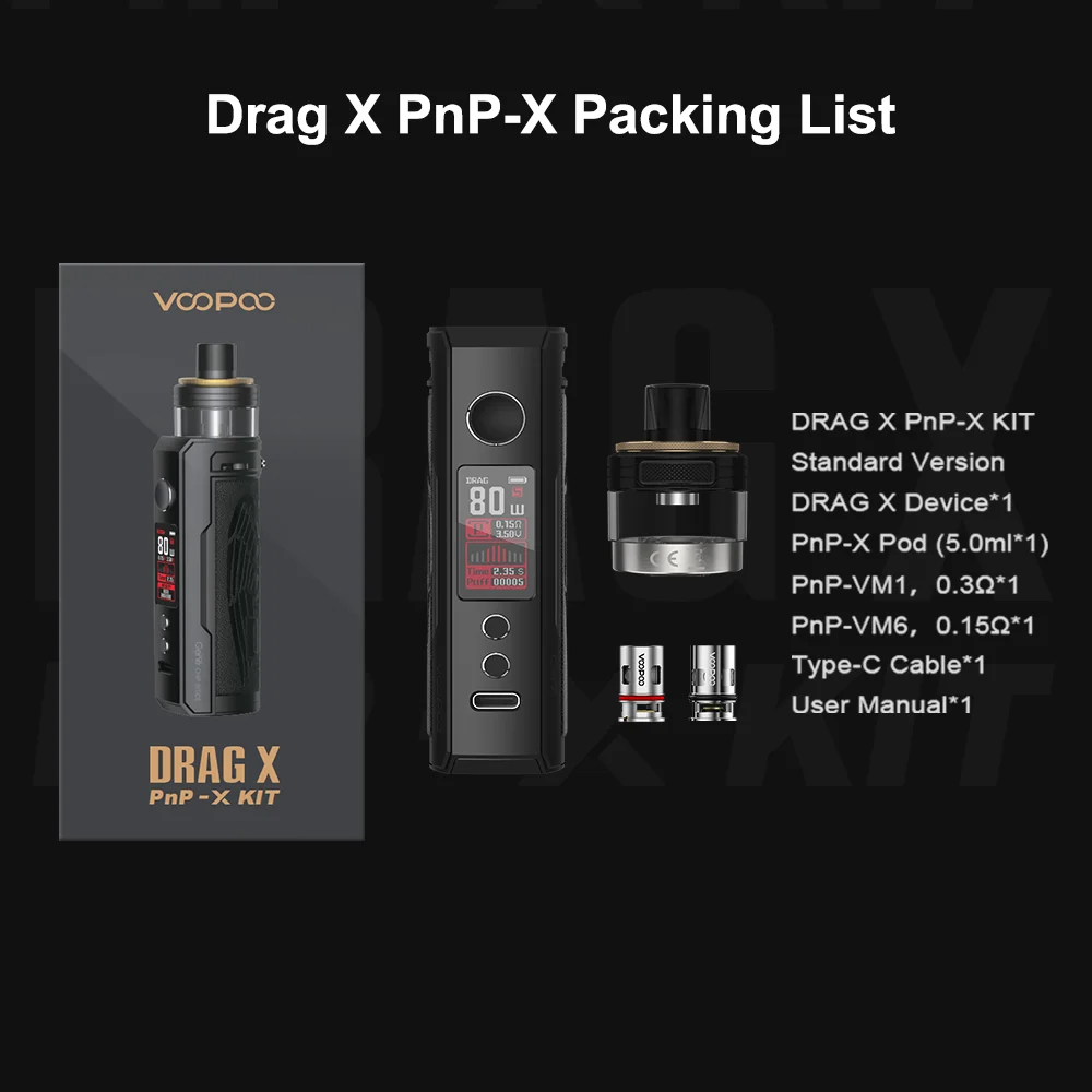 VOOPOO Drag X PnP-X 80 Вт без аккумулятора 18650/Drag S 60 Pod Mod Kit 5 мл Tank 2500 мАч встроенный