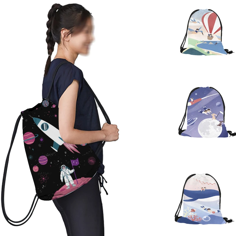 

Cartoon Astronomy Spaceman Print Drawstring Bag Girls Boys Gift School Backpack Daily Casual