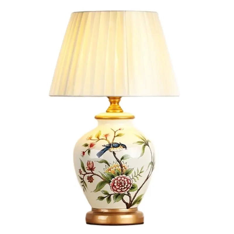 

Chinese Style Flowers Birds Ceramic Table Lamp For BedRoom Bedside Living Room Foyer Study Desk Reading Night Light 190149