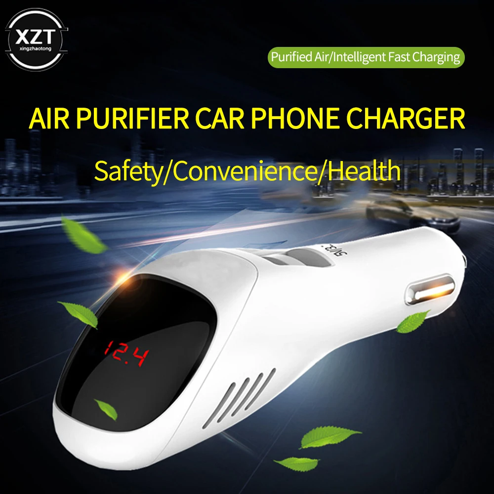 

Car Air Purifier 12V 24V Negative Ions Air Cleaner Ionizer Air Freshener Auto Mist Dual USB Fast Car Charger HD Digital Display