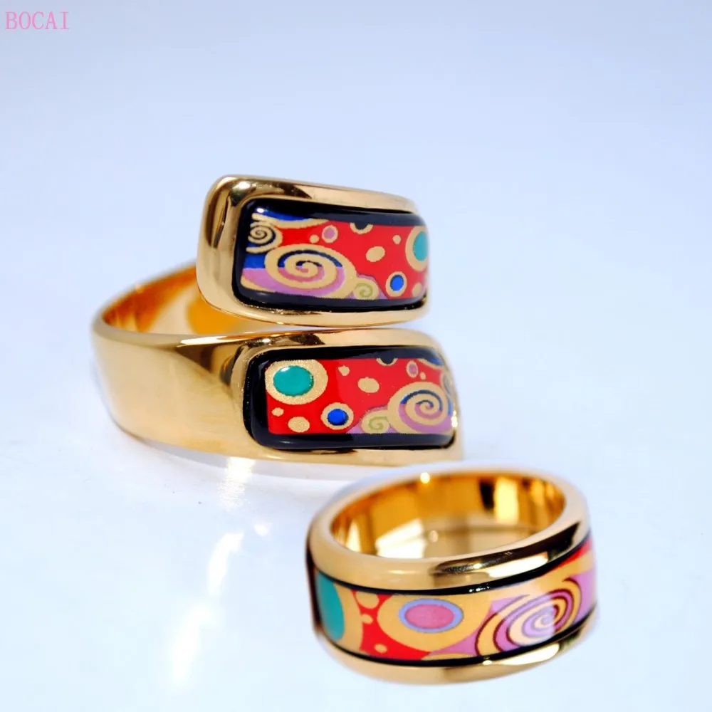 

Cloisonne Enamel Rings for Women 2021 New Fashion Jewelry Tree of Life Pattern Popular Temperament Personality Hans Ornaments