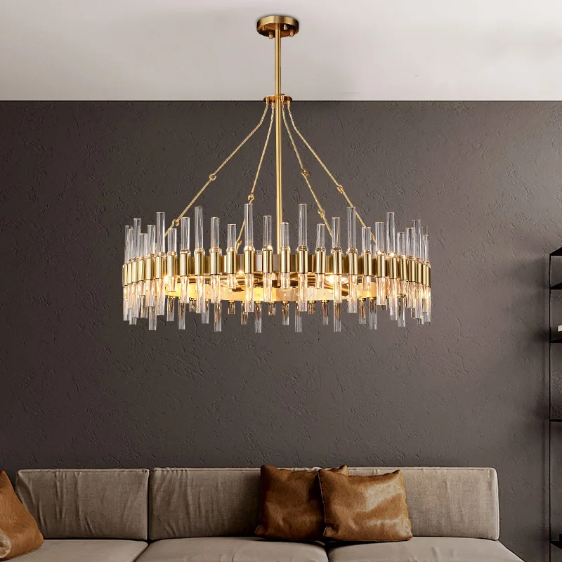 Роскошная люстра светодиодный подвесной светильник из золотистого стекла для