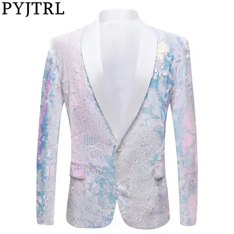 PYJTRL бархатный пиджак для мужчин, белый бархатный пиджак с блестками, приталенный пиджак для свадьбы, выпускного вечера