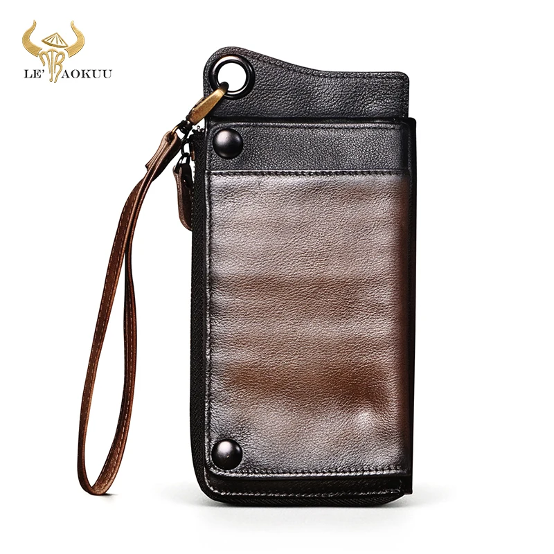 

Hot Sale Genuine Soft leather Design Travel Business Card Case Organizer Chain Wallet For Men Male Checkbook Purse Snap ck001