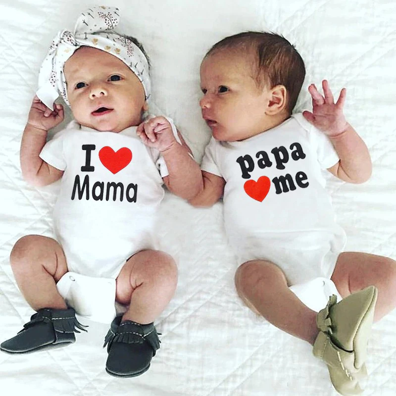 Mono de dise&ntilde;o I Love Mama Papa Love Me para beb&eacute;, ropa blanca de manga corta para ni&ntilde;o y ni&ntilde;a, monos para ni&ntilde;o peque&ntilde;o, regalo para el d&iacute;a de la madre/padre-4