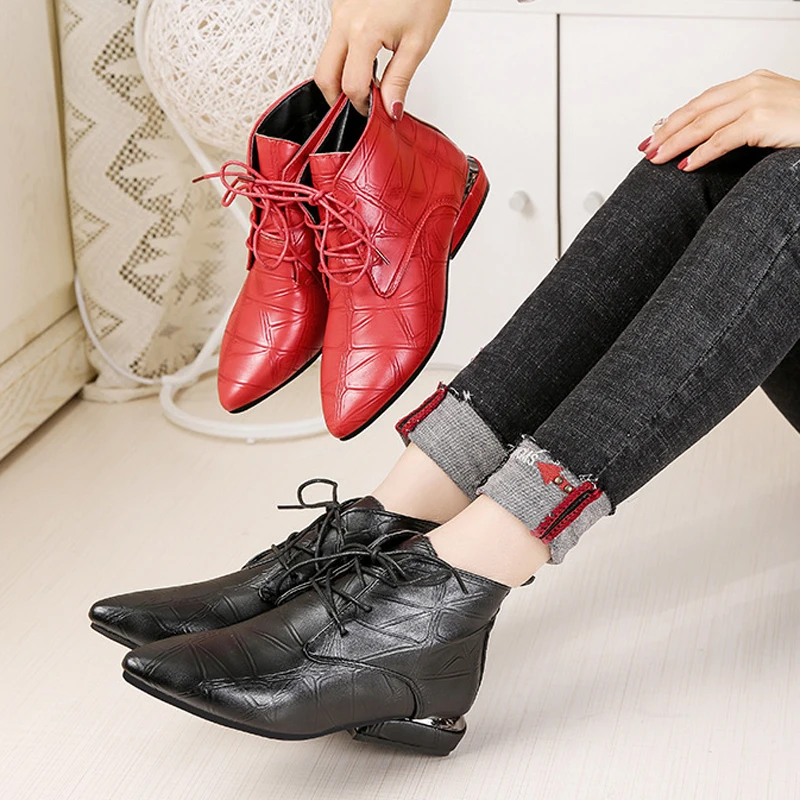 Ботильоны женские на квадратном каблуке ботинки шнуровке теплая плюшевая