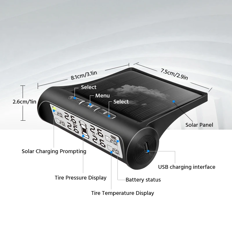 E ACE TPMS солнечная энергия автомобильный контроль давления в шинах сигнализация