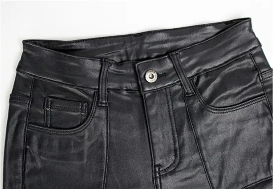 Женские брюки из искусственной кожи осень зима 2020 черные бархатные облегающие