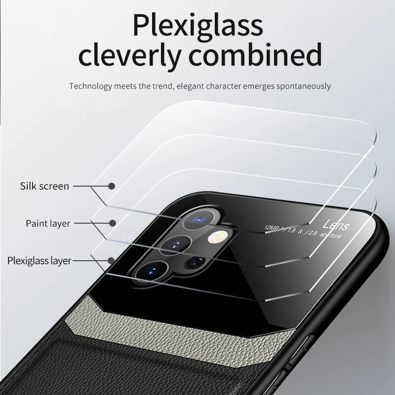 

KEYSION Fashion Case for Samsung A32 5G Leather Mirror Tempered Glass Shockproof Phone Back Cover for Galaxy A72 A52 A42 A12 5G