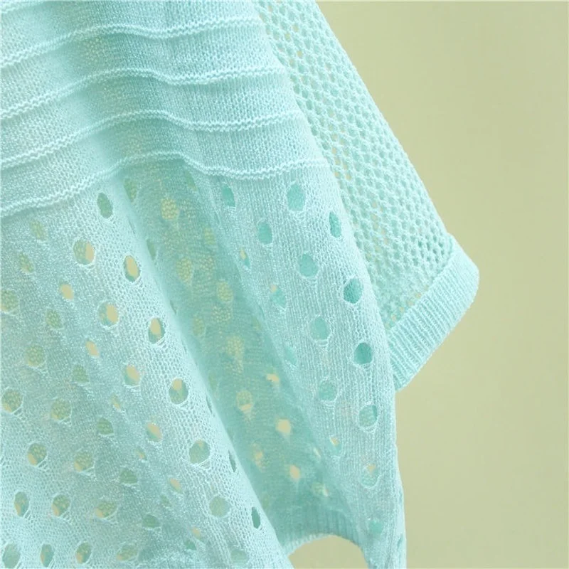 

2021 Hollow Out Shirt Summer Thin Mid-sleeve Knitted Women Blouse Bottom Shirt Loose Air-conditioning Sunprotection Shirt 13895