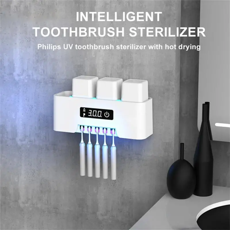 

Smart Toothbrush Holder Sterilizer Wall Mounted Toothbrush Storage Rack Punch-free Toothpaste Dispenser Home Bathroom Supplies