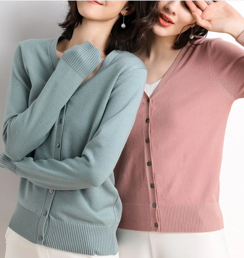 Осень 2019 вязаный кардиган женские кашемировые свитера с v-образным вырезом