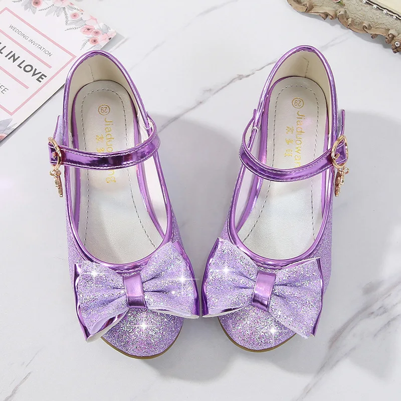 Girls Princess Shoes Butterfly Knot High-Heel Shiny Crystal Shoes Kids Leather Shoes Children's Single Shoes Birthday Present comfortable sandals child