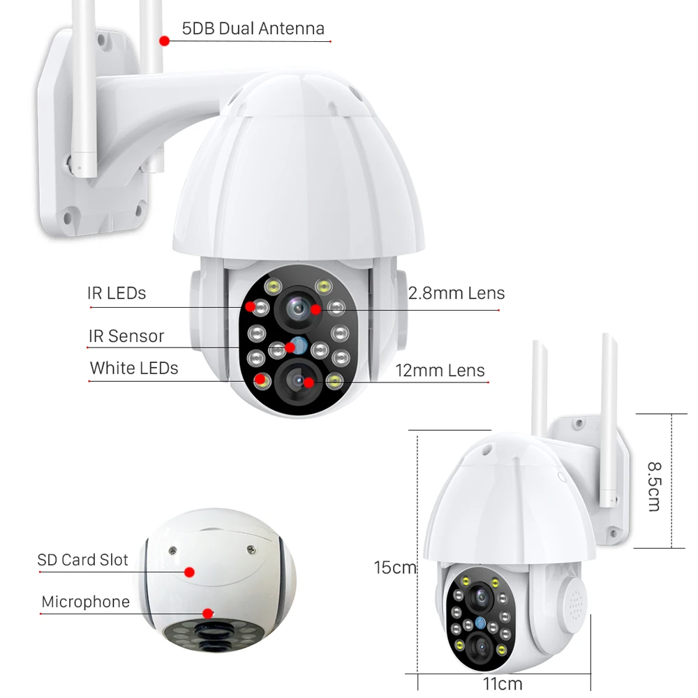 IP Камера Wi Fi на открытом воздухе PTZ 1080P камеры видеонаблюдения 4X зум Цвет ИК Ночное