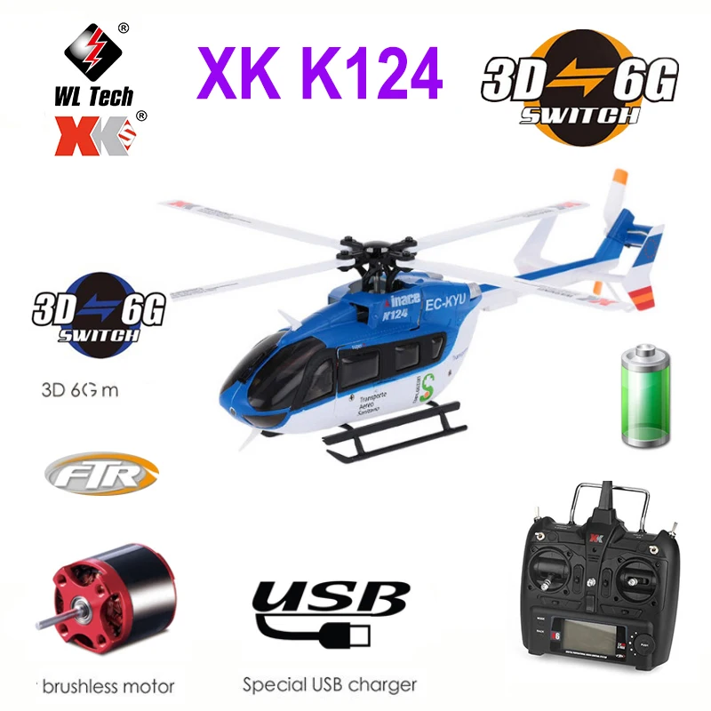 

Original XK K124 EC145 6CH Brushless motor 3D 6G System RC Helicopter Compatible with FUTABA S-FHSS RTF VS Wltoys V977