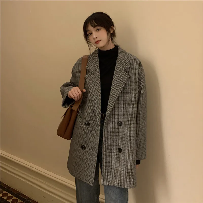

Vintage Suit Jacket Female New Spring Design Suit Casual Women Blazer Plaid Thin Top Blazer Femenino Women Clothes ED50XZ