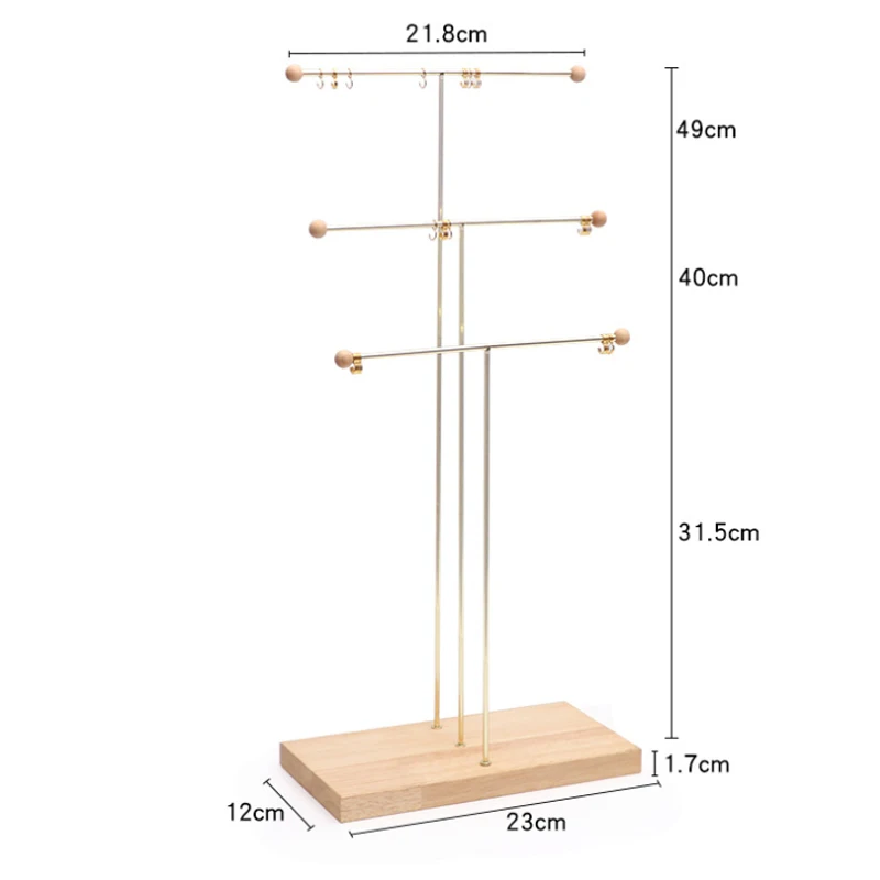 Wooden Gold Metal 3-Tier Tabletop 30/10 Hooks Bracelet Necklace Jewelry Stad Necklace Organizer Display Jewelry Holder