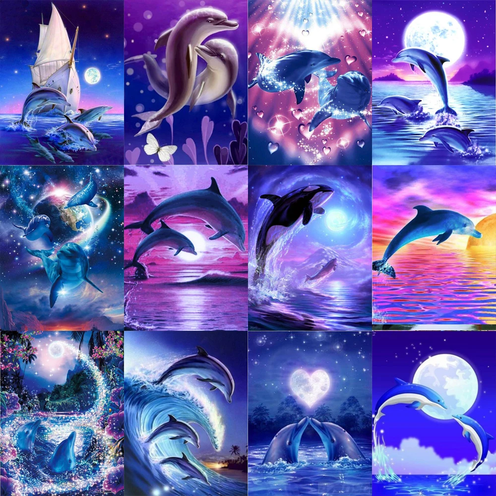 

Full Square Drill 5D DIY Diamond Painting Dolphin Diamond Embroidery Cross Stitch Animals Rhinestone Mosaic Home Decor