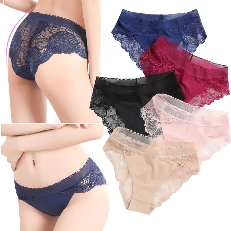 Трусики женские шелковые с заниженной талией кружевные темно-синие | Женская
