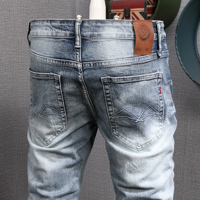 Mens Jeans Regular Fit Classic Light Blue Denim Trousers Men Casual Pants