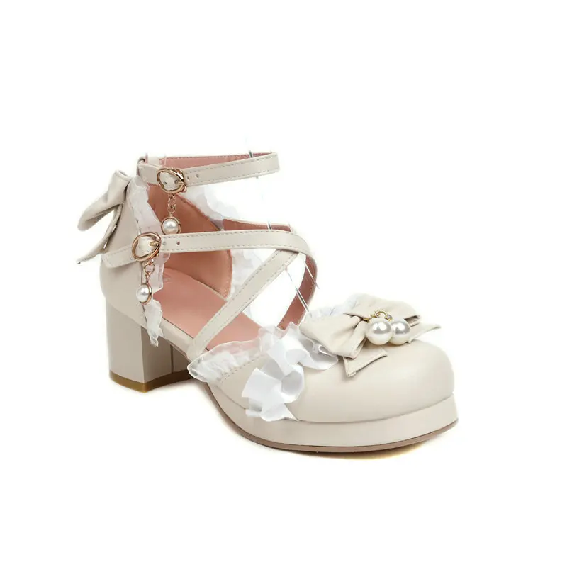 

Clear Heels Comfort Shoes for Women Round Toe Beige Heeled Sandals Large Size Low Bow Black Girls Block High Big Fretwork Fabric