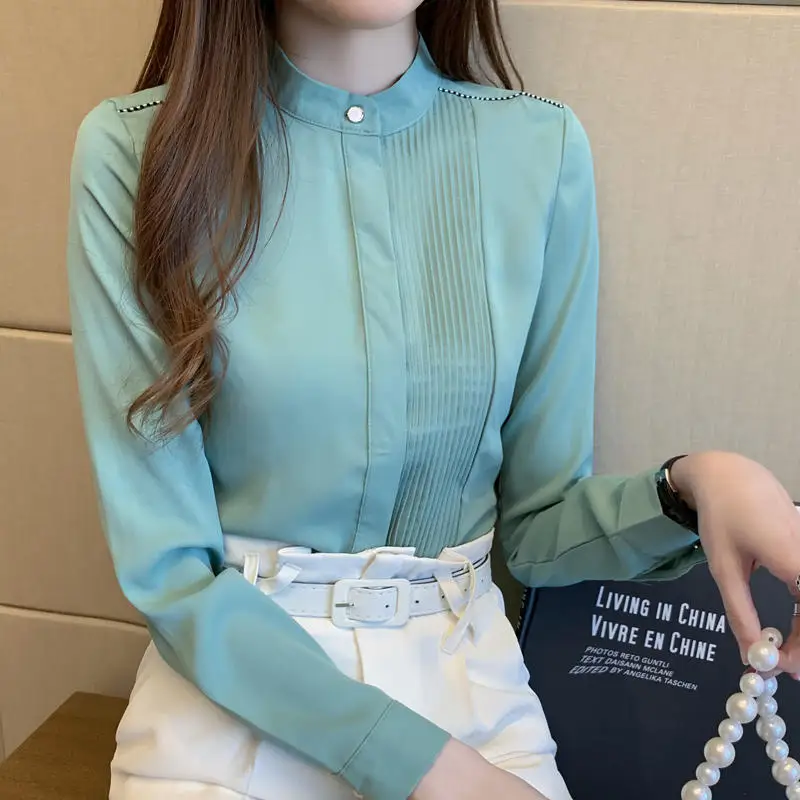 

Spring White Shirt Female Elegant Casual Office Ladies Tops Blusas Mujer Long Sleeve Chiffon Blouse Women Clothing Solid Q3811