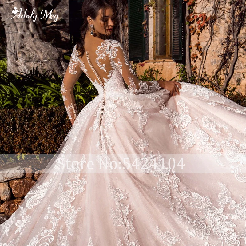 Adoly Mey Gorgeous Appliques Court Train A-Line Wedding Dresses 2020 Elegant Scoop Neck Long Sleeve Vintage Bride Gown Plus Size | Свадьбы и