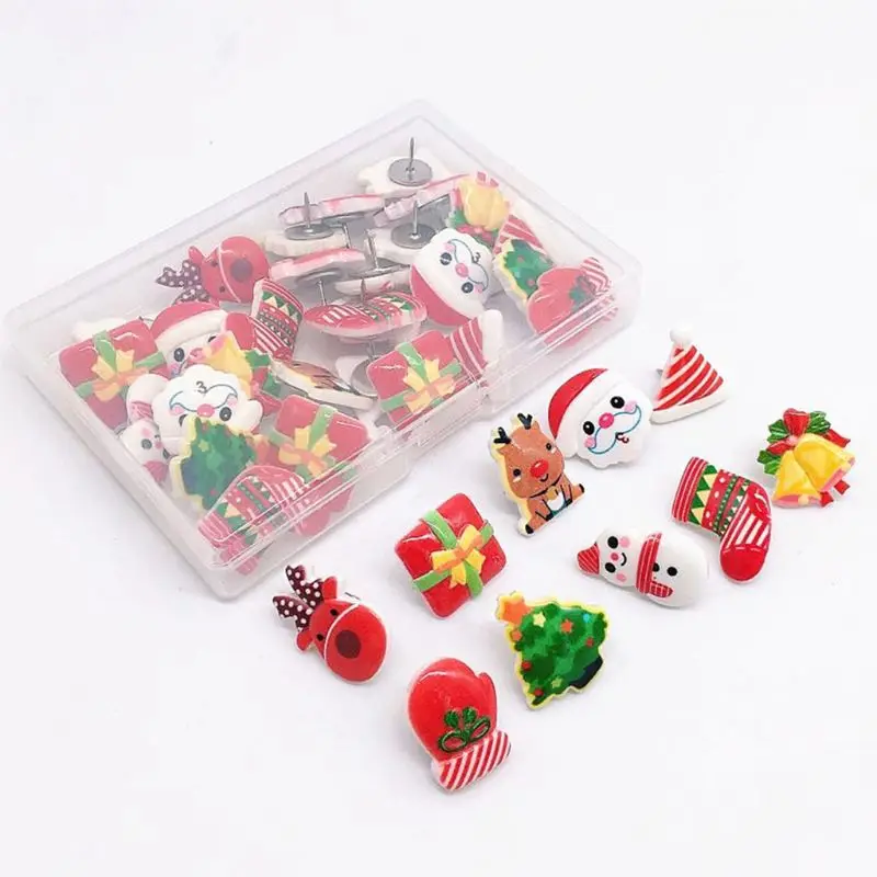 

30PCS Decorative Map Thumbtacks Push Pins for Cork Board School Office Cartoon Stationery Christmas Gift
