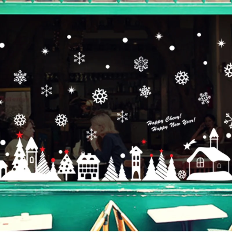 Новогодние наклейки на окно с Новым годом украшение для ресторана торгового