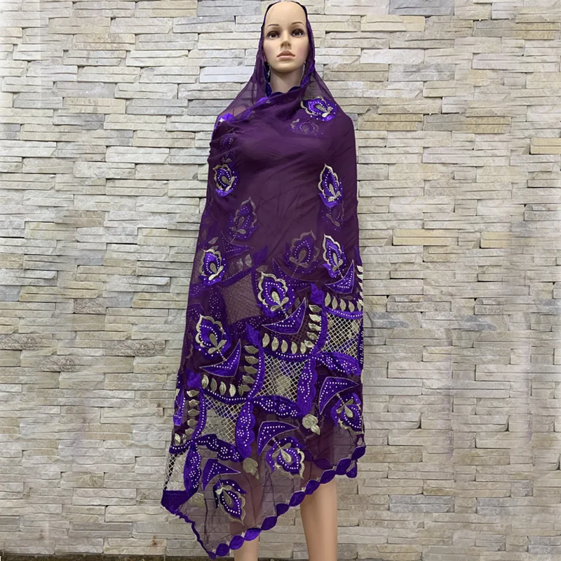

2020 New African Women's Headscarf Muslim Scarf Soft Tulle Embroidered Scarf Shawl 200*100cm Large Size Chiffon Scarf BF-158