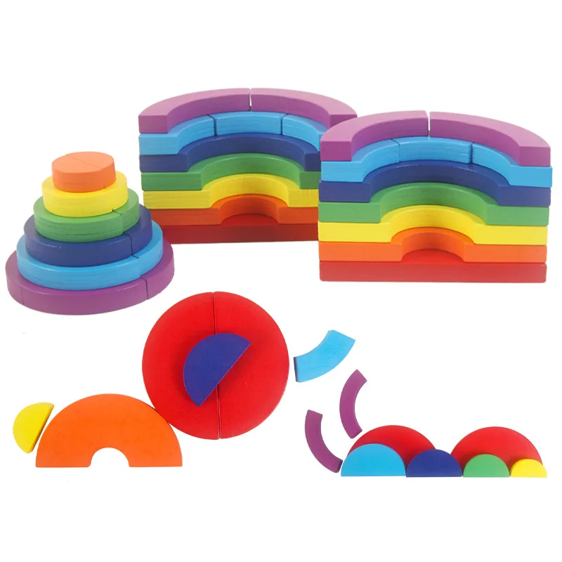

Baby Large Rainbow Stacker Wooden Toys For Kids Creative Rainbow Building Blocks Montessori Educational Toy Children