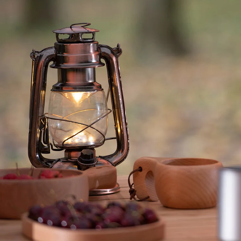 

Wrought iron lamp body portable retro rechargeable LED lantern kerosene lamp ornaments stepless dimming outdoor lighting camping