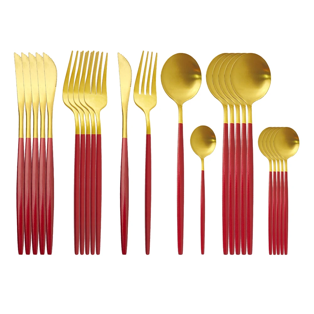 

24Pcs Matte Red Gold 18/10 Stainless Steel Wedding Birthday Dinnerware Cutlery Set Knife Fork Spoon Silverware Tableware Set
