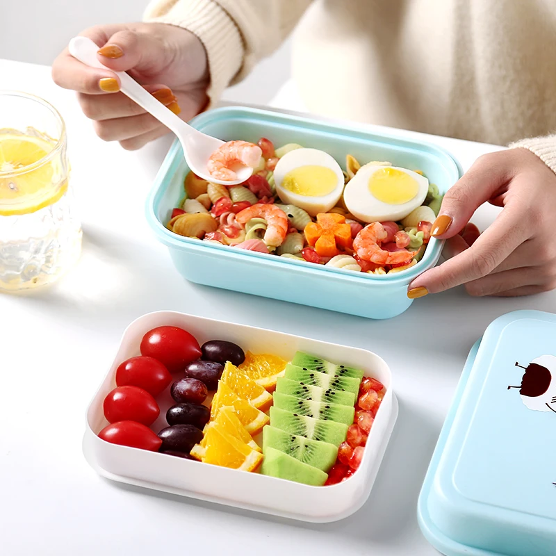 1000ml Rectangle Lunch Box Microwave Japan Bento for Kids Food Container Storage Portable School Picnic With Spoon | Дом и сад