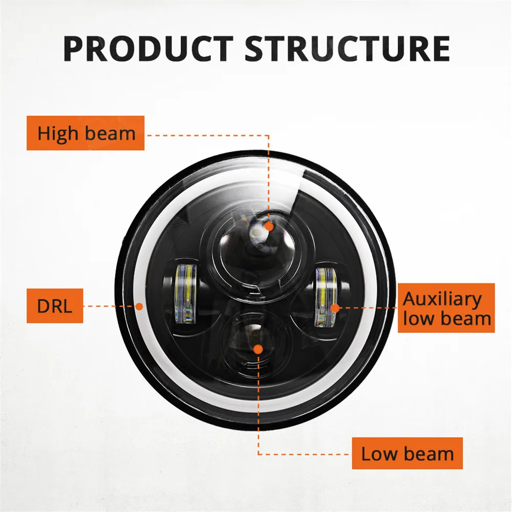 2x 7inch LED Headlight 50W DRL Halo Angel Eyes Led Headlamp 12V 24V High Low Turn Signal for Lada Niva Offroad 4x4 Modified - купить по