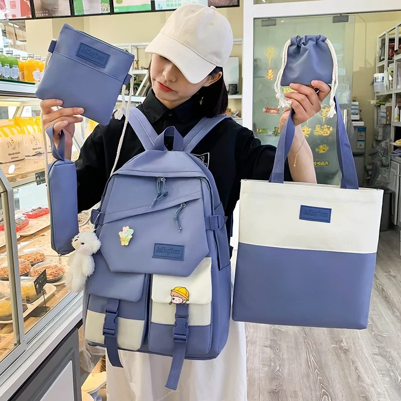 

5 шт./комплект, женский холщовый рюкзак для ноутбука