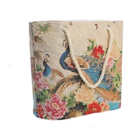 ethnic canvas shoulder bag high capacity xishuangbanna tourist souvenir double sided embroidery peacock shopping bags handbags