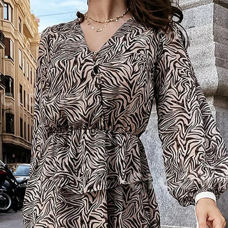 

Casual Striped V Neck Mini Dress For Women 2021 Summer Elegant Long Sleeve Elastic Waist Loose Beach Party Dress 3XL Plus Size
