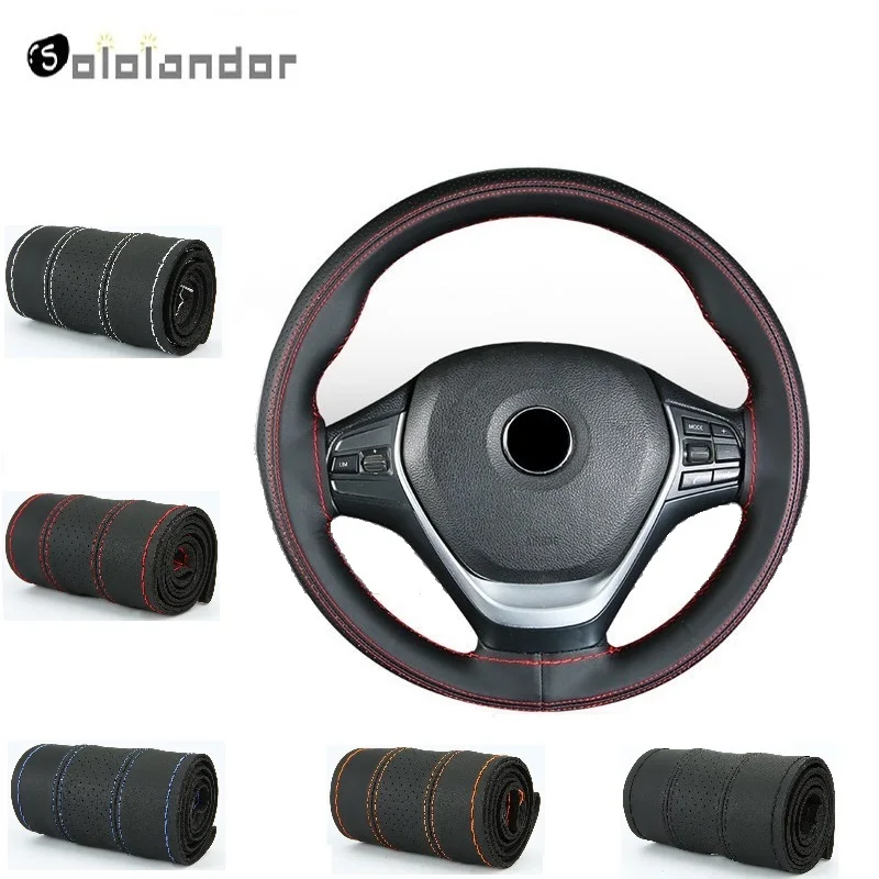 

Microfiber Leather Color Matching Sports Steering Wheel Cover Soft Leather Braided Needle And Threaded Interior Accessories
