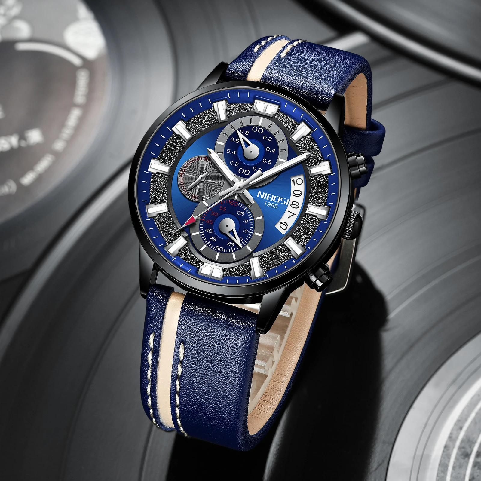 

NIBOSI Reloj Classic Mens Watches Top Brand Luxury Military Watch Men Genuine Leather Waterproof Chronograph Relogio Masculino