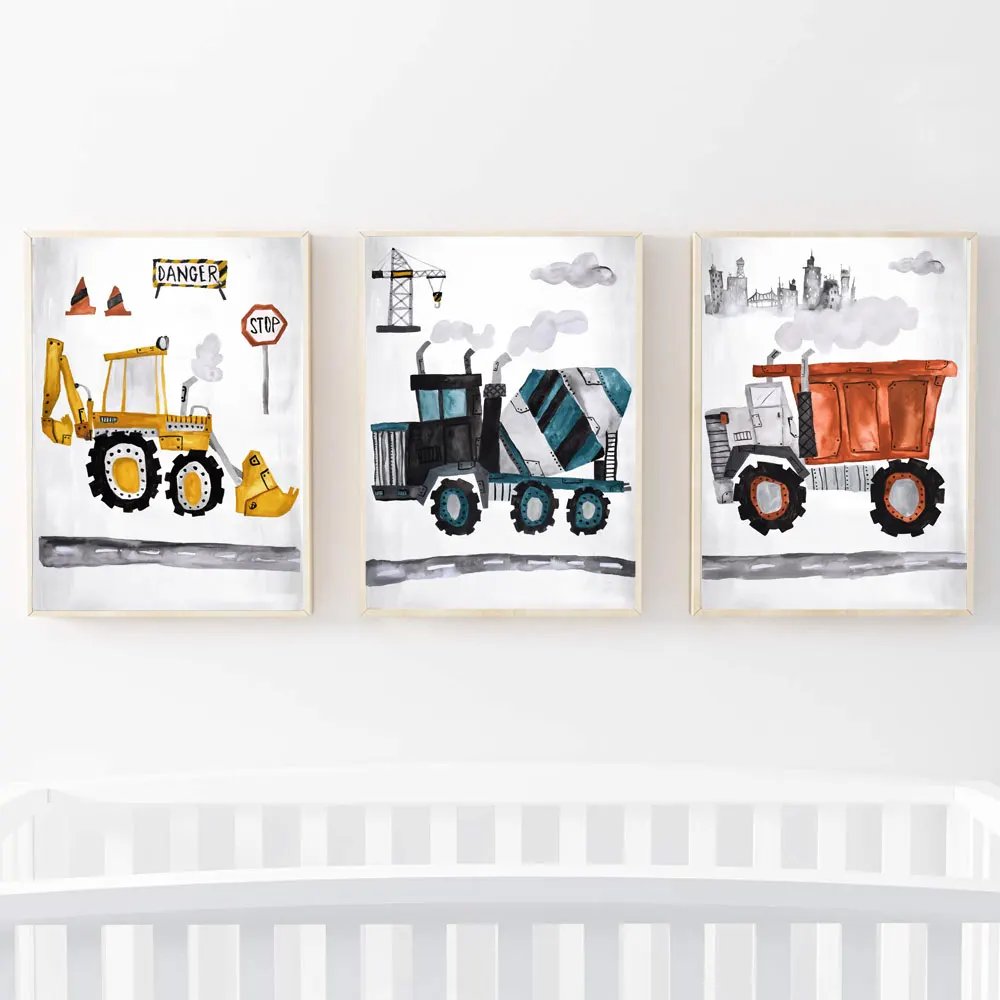 

Construction Vehicles Kids Car Playroom Wall Art Canvas Painting Excavator Nordic Poster Wall Pictures For Living Room Unframed