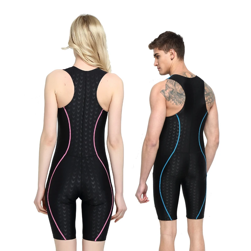 Men Women WaterProof Knee Length Racing Competition SwimSuit One Piece Professional Training Water Sport Surfing Swim Beach Wear